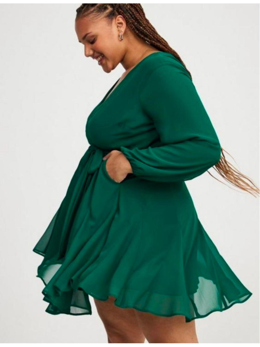 NWT Torrid Mini Chiffon Surplice Godet Dress Size 00 (10-12) - Picture 3 of 6